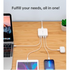 Зарядний пристрій Choetech GaN 2 USB-A/2 USB-C 100W QC 3.0/PD/PPS (PD8008-EU-WH) - Фото