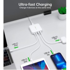 Зарядний пристрій Choetech GaN 2 USB-A/2 USB-C 100W QC 3.0/PD/PPS (PD8008-EU-WH) - Фото