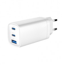 Зарядний пристрій Gembird USB-A + 2xType-C (PD18W + QC3.0 27 W) white (TA-UC-PDQC65-01-W) - Фото