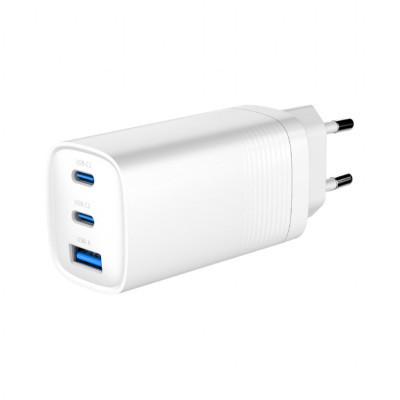 Зарядний пристрій Gembird USB-A + 2xType-C (PD18W + QC3.0 27 W) white (TA-UC-PDQC65-01-W)