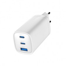 Зарядний пристрій Gembird USB-A + 2xType-C (PD18W + QC3.0 27 W) white (TA-UC-PDQC65-01-W) - Фото