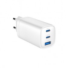 Зарядний пристрій Gembird USB-A + 2xType-C (PD18W + QC3.0 27 W) white (TA-UC-PDQC65-01-W) - Фото