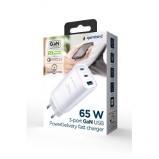 Зарядний пристрій Gembird USB-A + 2xType-C (PD18W + QC3.0 27 W) white (TA-UC-PDQC65-01-W) - Фото
