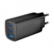 Зарядний пристрій Gembird USB-A + 2xType-C (PD18W + QC3.0 27 W) black (TA-UC-PDQC65-01-BK) - Фото