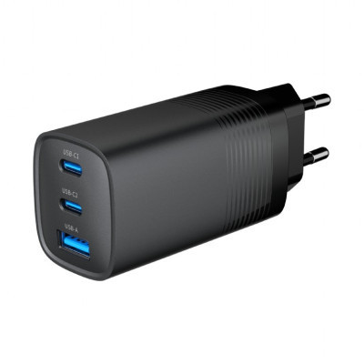Зарядний пристрій Gembird USB-A + 2xType-C (PD18W + QC3.0 27 W) black (TA-UC-PDQC65-01-BK)
