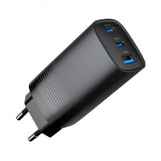 Зарядний пристрій Gembird USB-A + 2xType-C (PD18W + QC3.0 27 W) black (TA-UC-PDQC65-01-BK) - Фото