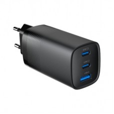 Зарядний пристрій Gembird USB-A + 2xType-C (PD18W + QC3.0 27 W) black (TA-UC-PDQC65-01-BK) - Фото