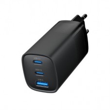 Зарядний пристрій Gembird USB-A + 2xType-C (PD18W + QC3.0 27 W) black (TA-UC-PDQC65-01-BK) - Фото