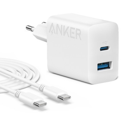 Зарядний пристрій Anker PowerPort 312 — 20 W USB-C USB-A + USB-C cable White (B2348G21)
