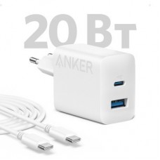 Зарядний пристрій Anker PowerPort 312 — 20 W USB-C USB-A + USB-C cable White (B2348G21) - Фото