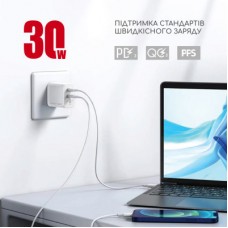 Зарядний пристрій Intaleo 30W GAN USB-C PD+USB-A QC 3.0 white (1283126578274) Зарядний пристрій Intaleo 30W GAN USB-C PD+USB-A QC 3.0 white (1283126578274) - Фото