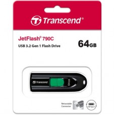 USB флеш накопитель Transcend 64GB JetFlash 790C Black USB 3.1 Type-C (TS64GJF790C) - Фото