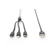 Дата кабель USB 2.0 AM to Lightning + Micro 5P + Type-C 1.0m charge only Digitus (AK-300160-010-S) - Фото