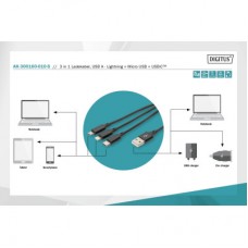 Дата кабель USB 2.0 AM to Lightning + Micro 5P + Type-C 1.0m charge only Digitus (AK-300160-010-S) - Фото