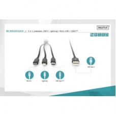 Дата кабель USB 2.0 AM to Lightning + Micro 5P + Type-C 1.0m charge only Digitus (AK-300160-010-S) - Фото