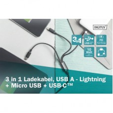 Дата кабель USB 2.0 AM to Lightning + Micro 5P + Type-C 1.0m charge only Digitus (AK-300160-010-S) - Фото