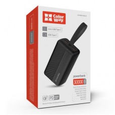 Батарея универсальная ColorWay 30 000 mAh High-power 2 PD/20W, QC/3.0, USB-C/Micro-USB (CW-PB300LPC2BK-PD) - Фото