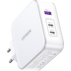 Зарядний пристрій Ugreen 3xUSB 140 W GaN (2xUSB-C+USB-A) CD289 with C to Cable 1.5 м White (15339) - Фото