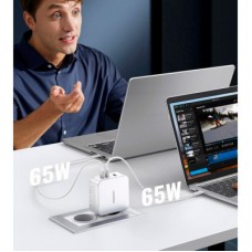 Зарядний пристрій Ugreen 3xUSB 140 W GaN (2xUSB-C+USB-A) CD289 with C to Cable 1.5 м White (15339) - Фото