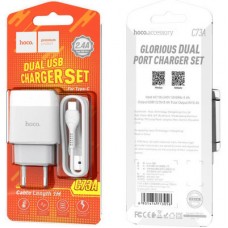 Зарядний пристрій HOCO C73A Glorious dual port charger set (Type-C) White (6931474713070) - Фото