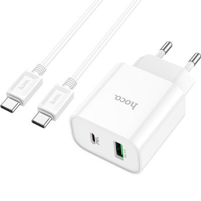 Зарядний пристрій HOCO C80A Plus Rapido PD20W+QC3.0 charger set (C to C) White (6931474779908)