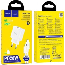 Зарядний пристрій HOCO C80A Plus Rapido PD20W+QC3.0 charger set (C to C) White (6931474779908) - Фото