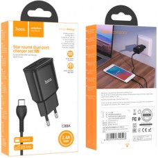 Зарядное устройство HOCO C88A Star round dual port charger set(Type-C) Black (6931474749543) - Фото