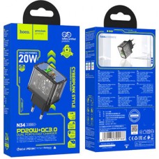 Зарядний пристрій HOCO N34 Dazzling dual-port Black (6931474799166) - Фото