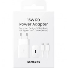 Зарядний пристрій Samsung USB-С 15 W White + Cable USB-C 1 m (EP-T1510XWEGEU) - Фото