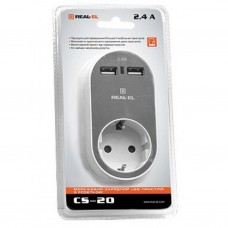 Зарядное устройство REAL-EL USB-устройств + розетка (CS-20) - Фото