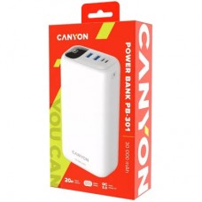 Батарея універсальна Canyon PB-301 30000mAh PD/20W, QC/3.0 (CNE-CPB301W) - Фото