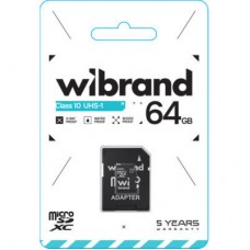 Картка пам'яті Wibrand 64 GB mictoSD class 10 UHS-I (WICDXU1/64GB-A) - Фото
