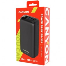 Батарея універсальна Canyon PB-301 30000mAh PD/20W, QC/3.0 (CNE-CPB301B) - Фото