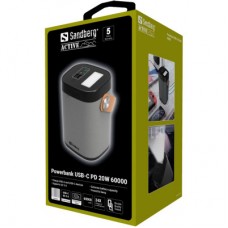 Батарея універсальна Sandberg 60000mAh, PD/20W, QC/3.0, USB-C, USB-A*2 (22.5W total), flashlight 3W (420-71) - Фото
