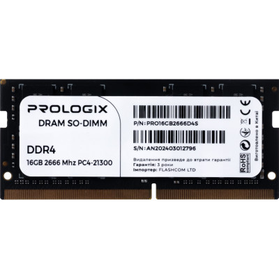 Модуль пам'яті для ноутбука SoDIMM DDR4 16 GB 2666 MHz Prologix (PRO16GB2666D4S)