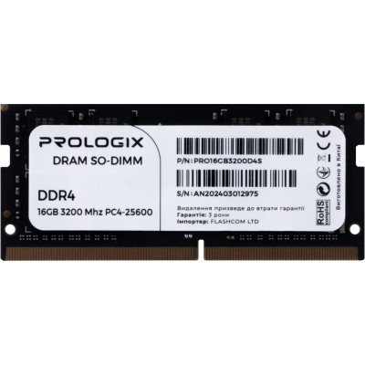 Модуль пам'яті для ноутбука SoDIMM DDR4 16 GB 3200 MHz Prologix (PRO16GB3200D4S)