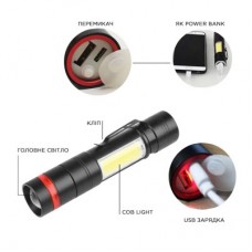 Фонарь Quantum Assistant 3W LED+COB з USB з функцією Power Bank (QM-FL1030) - Фото
