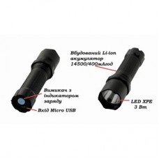 Фонарь Quantum Minik black 3W LED з USB 40шт/уп (QM-FL1043-B) - Фото