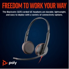 Наушники Poly BlackWire C3225 USB-C HS Stereo +3.5mm Plug +USB-C/A Adapter (Bulk) Black (8X229A6) - Фото