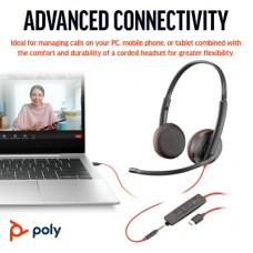 Наушники Poly BlackWire C3225 USB-C HS Stereo +3.5mm Plug +USB-C/A Adapter (Bulk) Black (8X229A6) - Фото