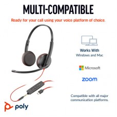 Наушники Poly BlackWire C3225 USB-C HS Stereo +3.5mm Plug +USB-C/A Adapter (Bulk) Black (8X229A6) - Фото