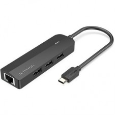 Концентратор Vention USB 3.1 Type-C to 3xUSB 2.0+MicroUSB+RJ45 100M Ethernet black (TGOBB) - Фото