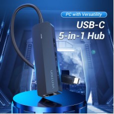 Концентратор Vention USB 3.1 Type-C to 3xUSB 2.0+MicroUSB+RJ45 100M Ethernet black (TGOBB) - Фото