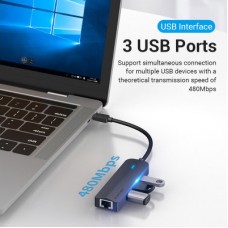 Концентратор Vention USB 3.1 Type-C to 3xUSB 2.0+MicroUSB+RJ45 100M Ethernet black (TGOBB) - Фото