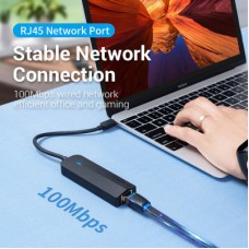 Концентратор Vention USB 3.1 Type-C to 3xUSB 2.0+MicroUSB+RJ45 100M Ethernet black (TGOBB) - Фото