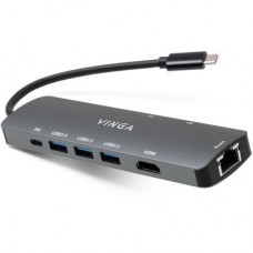 Концентратор Vinga USB-C 3.1 to HDMI+RJ45_1Gbps+3xUSB3.0+SD/TF+PD100W (VHYC8) - Фото