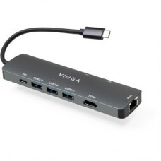 Концентратор Vinga USB-C 3.1 to HDMI+RJ45_1Gbps+3xUSB3.0+SD/TF+PD100W (VHYC8) - Фото