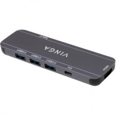 Концентратор Vinga USB-C 3.1 to HDMI+3xUSB3.0+PD100W+USB-C foldable cable (VHYC6FC) - Фото