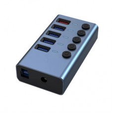 Концентратор Dynamode 5 ports USB3.0 to 4*USB3.0+2.4А Power Adapter 2.5A/12V (DM-UH-P405-G) - Фото