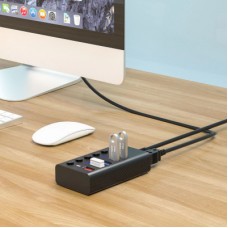 Концентратор Dynamode 5 ports USB3.0 to 4*USB3.0+2.4А Power Adapter 2.5A/12V (DM-UH-P405-G) - Фото
